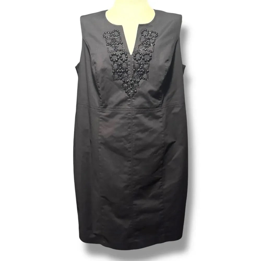 Rafaella Beaded Doubleweave Sheath Dress Black 18W